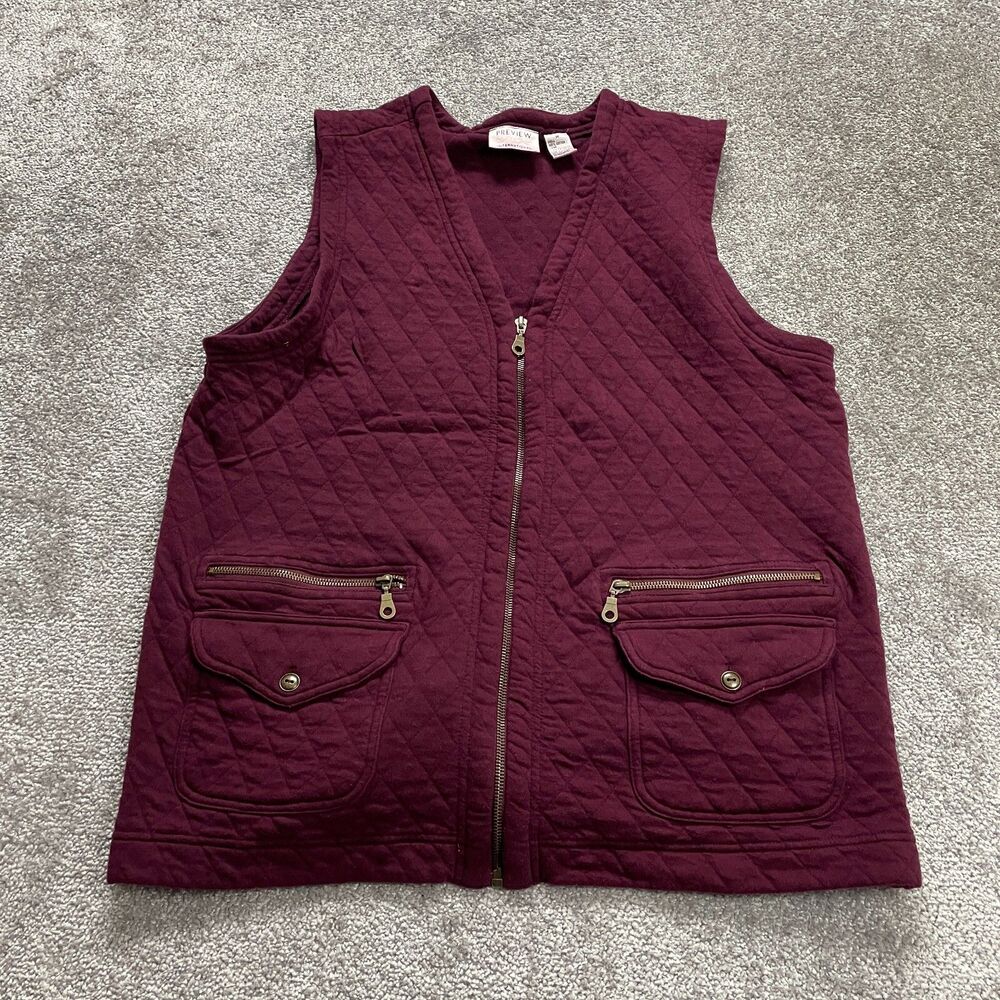Preview International Quilted Vest Jacket Womens Medium Dark Red Zull Zip Pocket